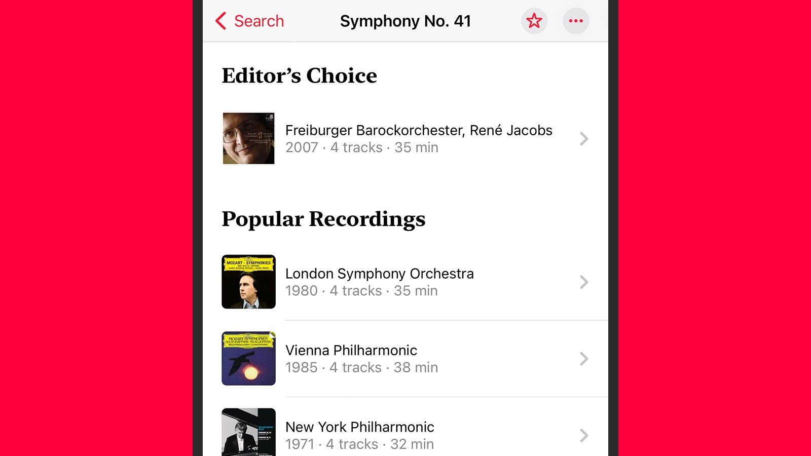 لقطة شاشة من اختيار محرر موسيقى Apple Music الكلاسيكي